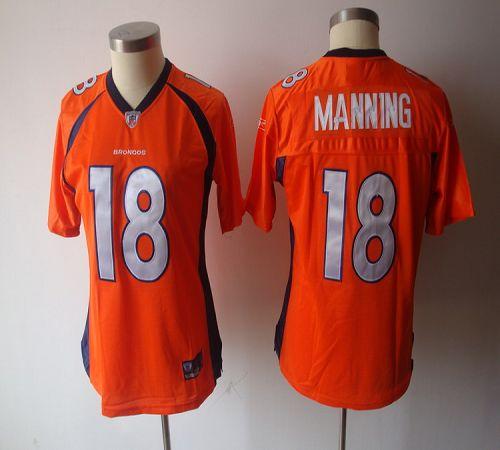 Broncos #18 Peyton Manning Orange Women's Alternate Stitched NFL Jersey - Click Image to Close